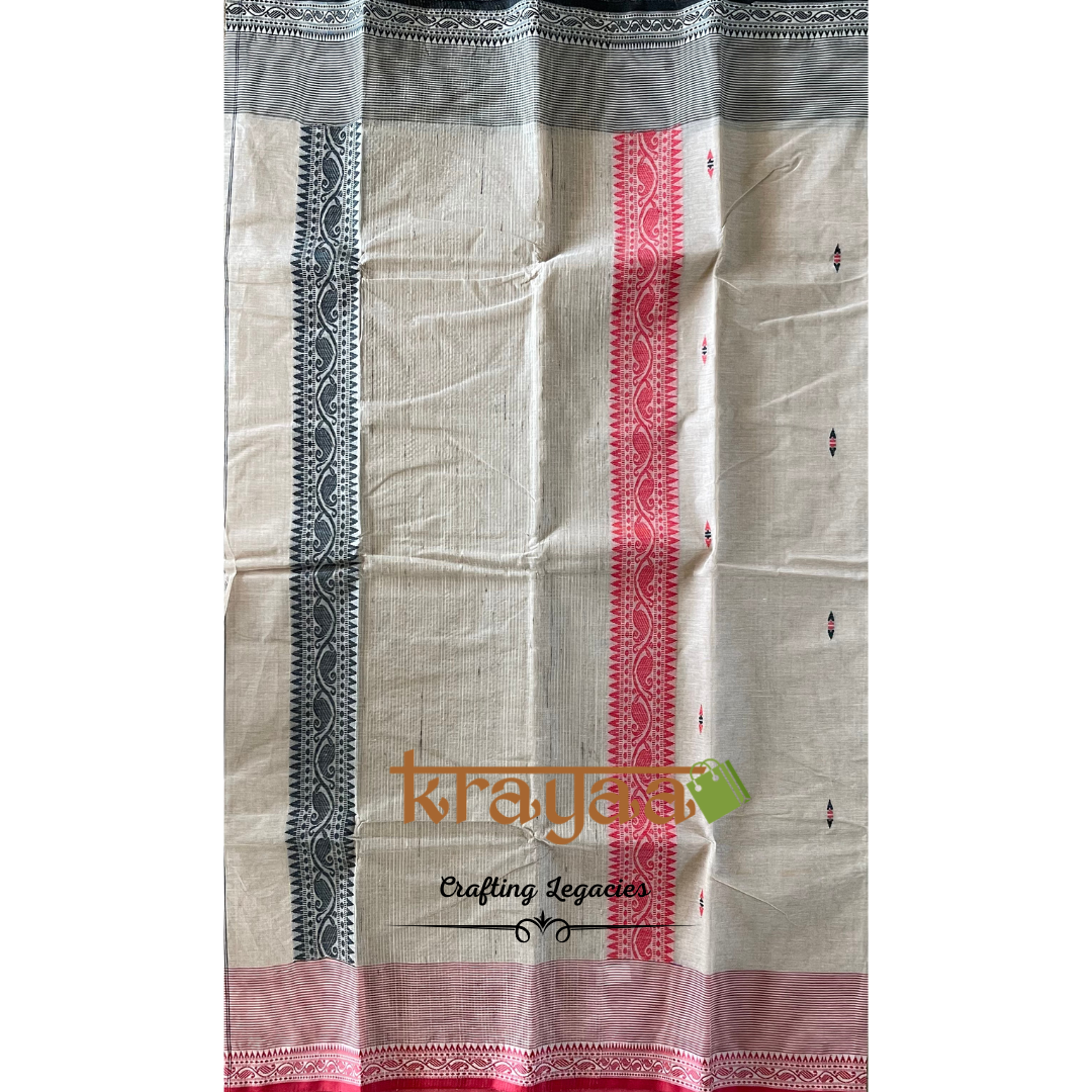 Beige with Ganga Jamuna border - Hand woven - Bengal Cotton Saree