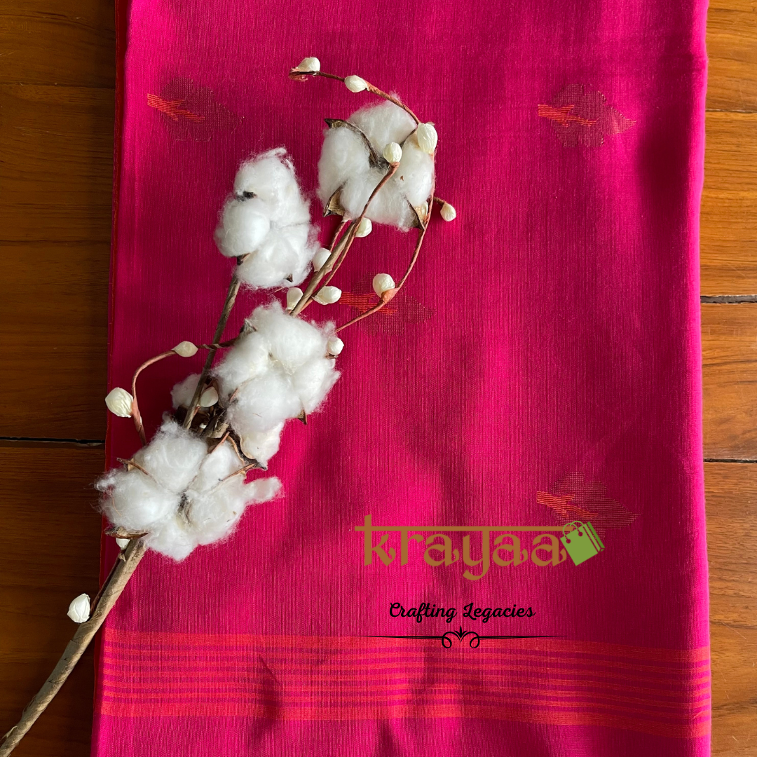 Pink With Orange Border - Hand woven - Bengal Cotton Saree