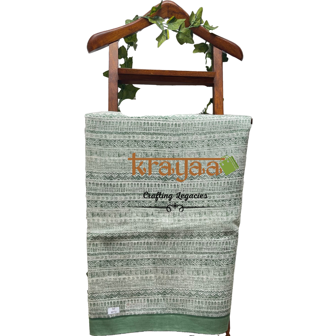 Offwhite and Green - Hand woven - Soft Mulberry Silk Saree