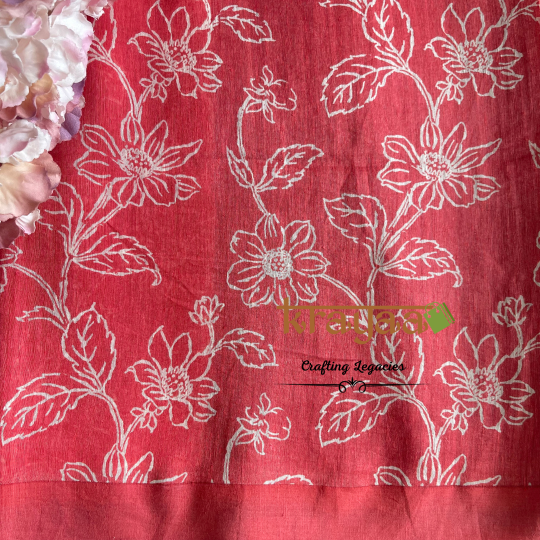 Orangish Red - Hand woven - Soft Mulberry Silk Saree