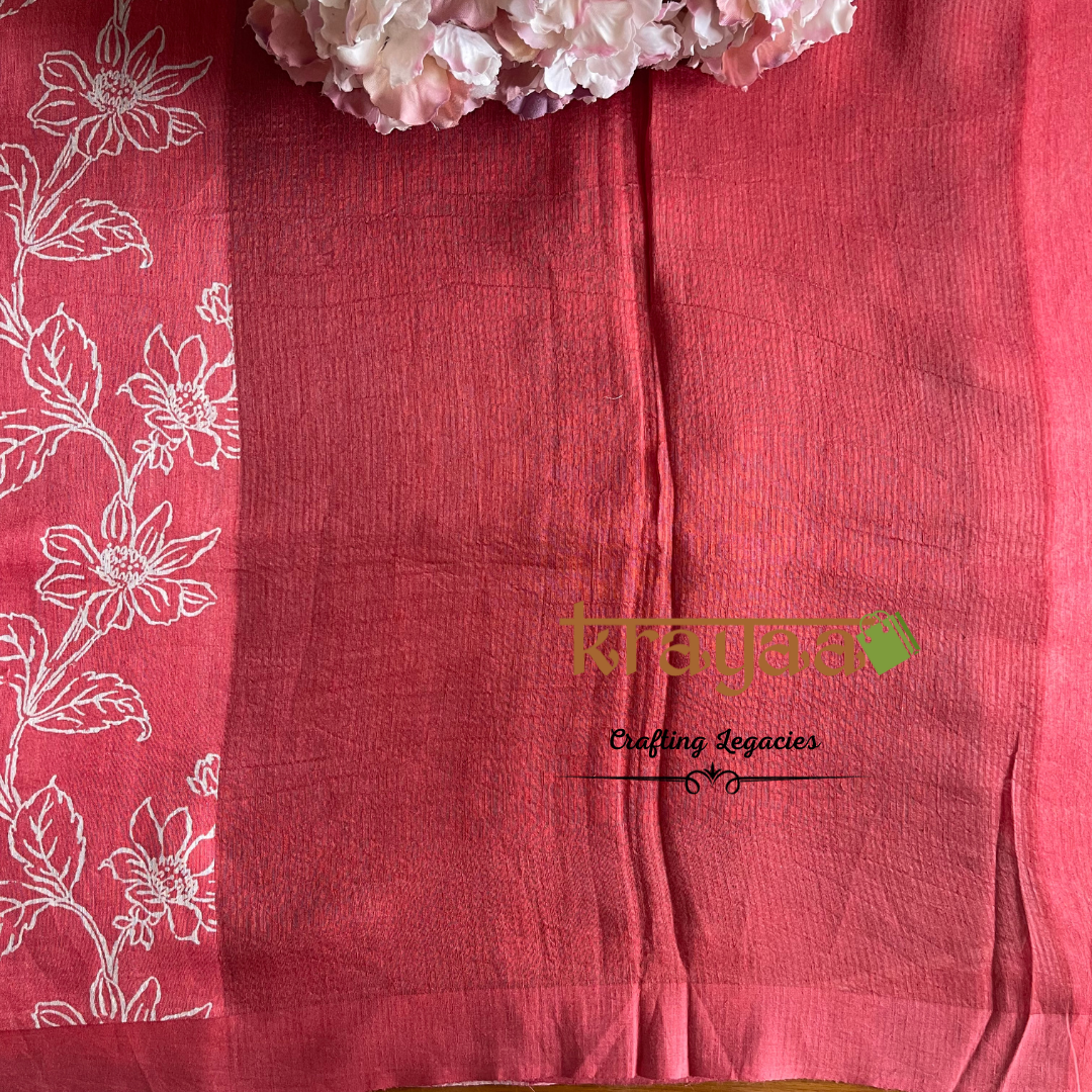 Orangish Red - Hand woven - Soft Mulberry Silk Saree
