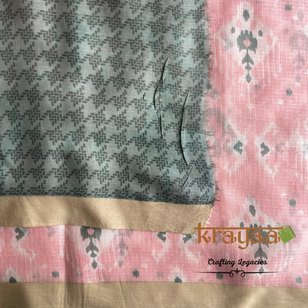 Baby Pink with Moss Green - Hand woven - Soft Mulberry Silk Saree