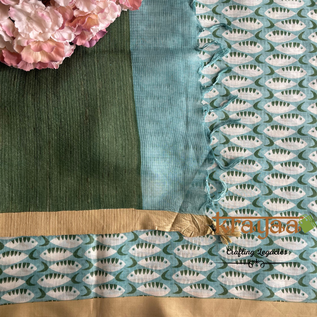 Blue and Green - Hand woven - Soft Mulberry Silk Saree