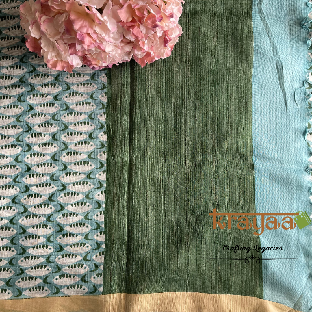 Blue and Green - Hand woven - Soft Mulberry Silk Saree