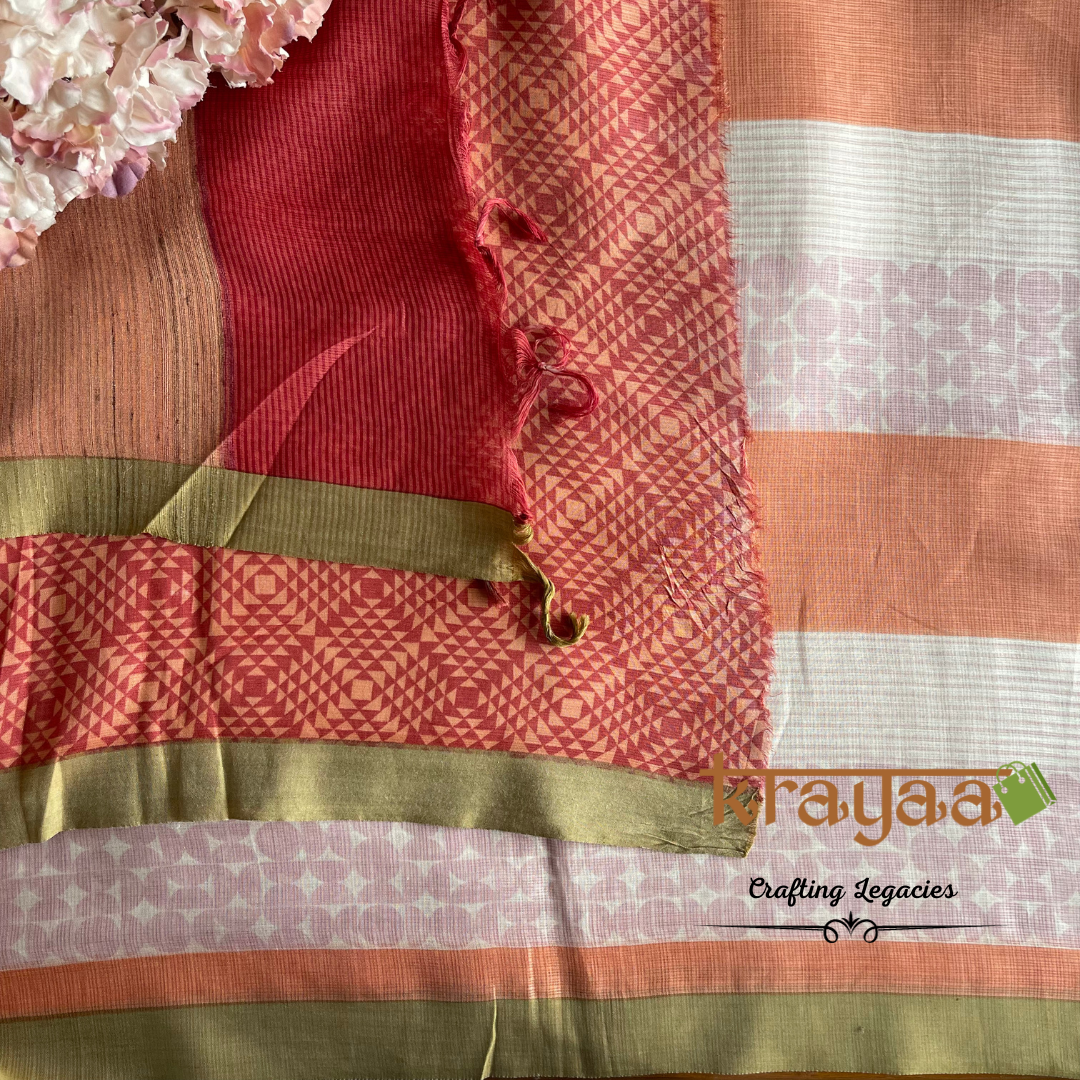 Peaches and Pinks - Hand woven - Soft Mulberry Silk Saree