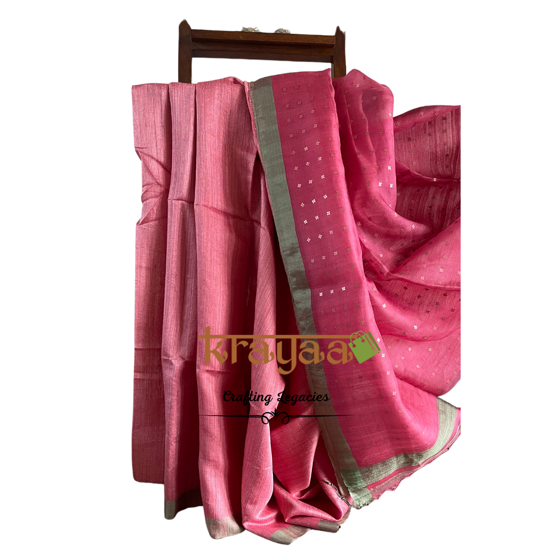 Rose Gold- Matka Silk Saree With Muslin Pallu