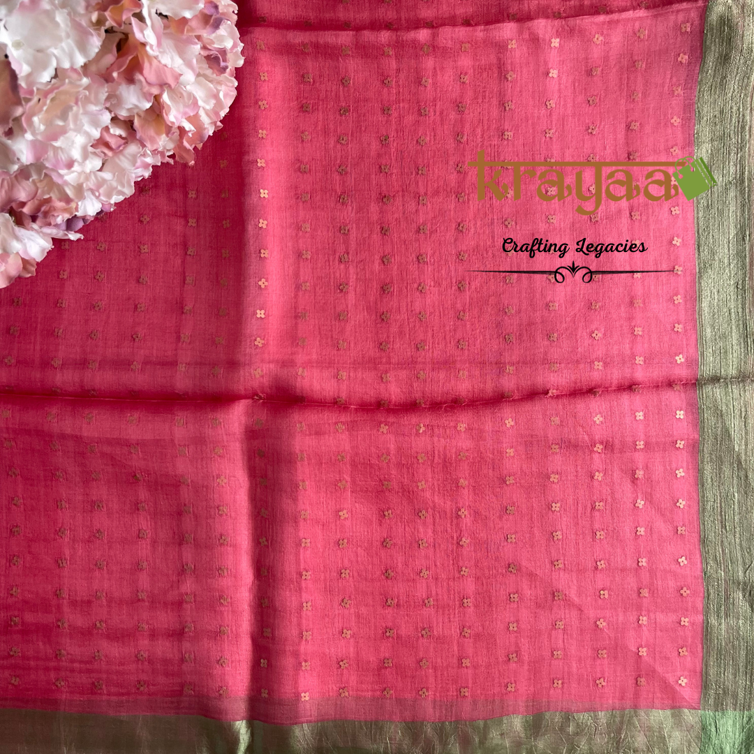 Rose Gold- Matka Silk Saree With Muslin Pallu