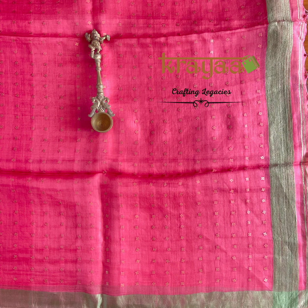 Rose Gold- Matka Silk Saree With Muslin Pallu