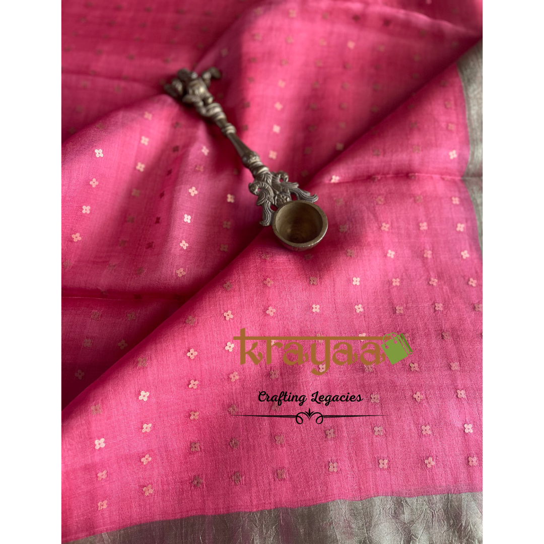 Rose Gold- Matka Silk Saree With Muslin Pallu