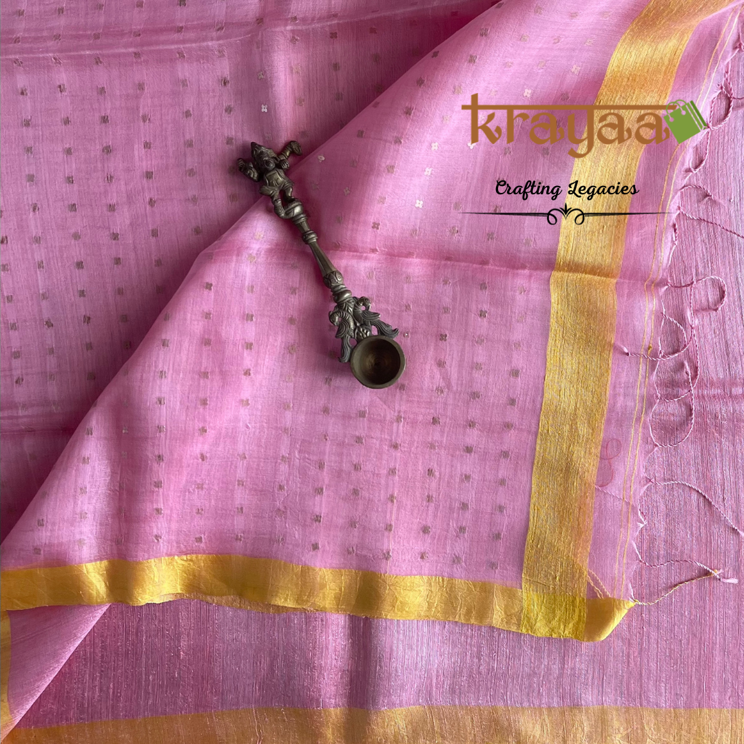 Pink - Matka Silk Saree With Muslin Pallu