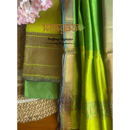 Green Mangalagiri  Silk Cotton Dress Material Set