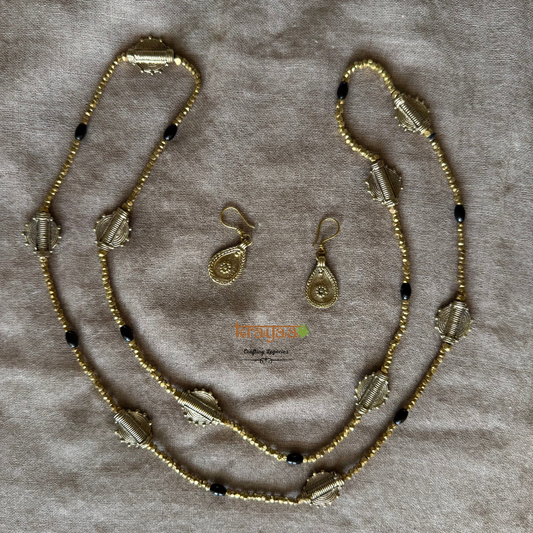 Brass beads long necklace with earrings.