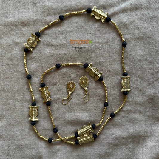 Brass beads long necklace with earrings.
