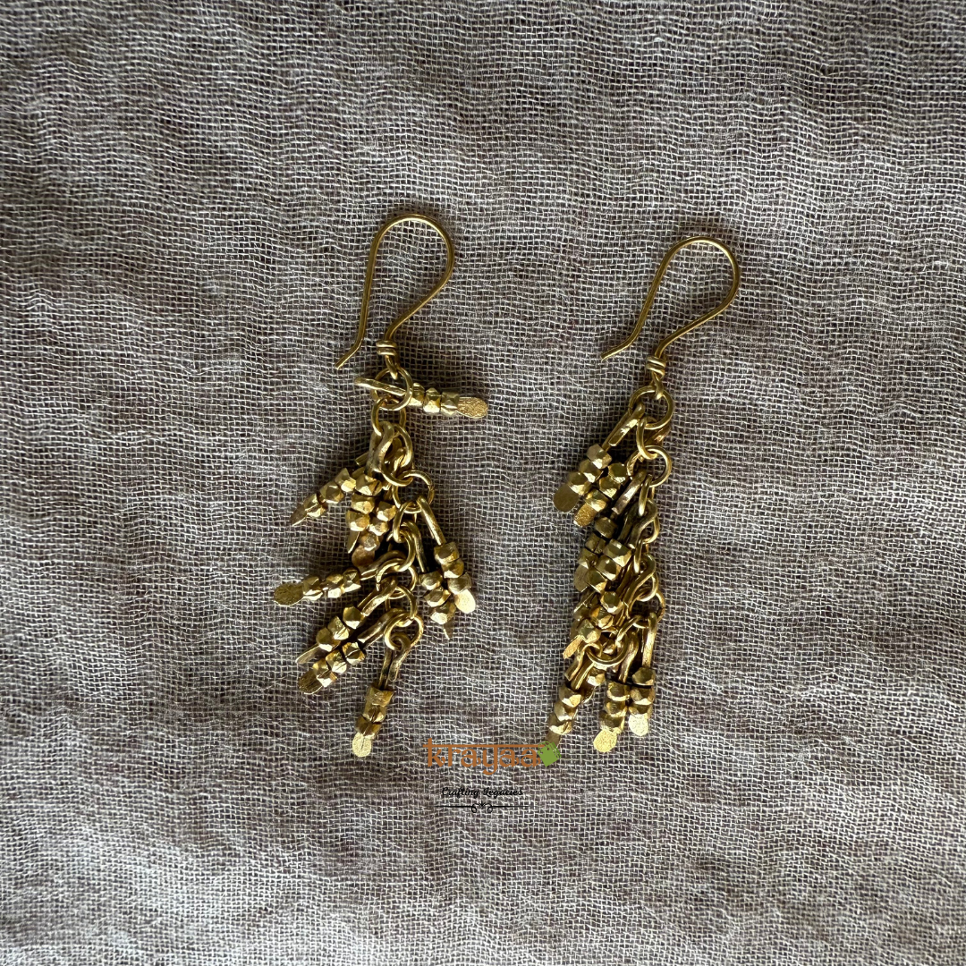 Brass beads long necklace with earrings.