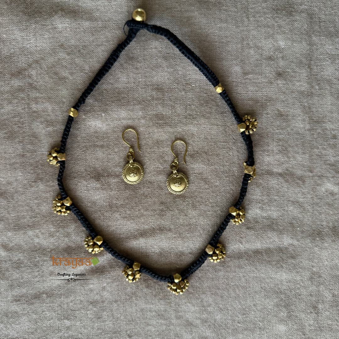 Black Small Beads Shot Dhokra Necklace Set