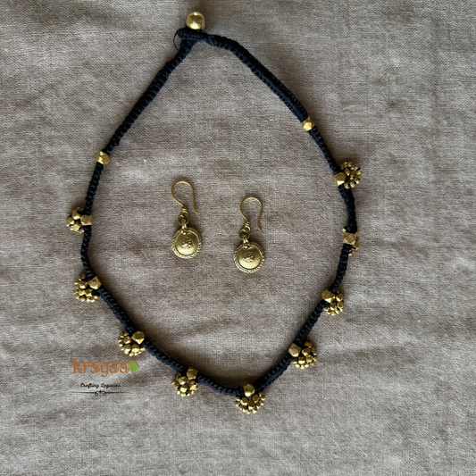 Black Small Beads Shot Dhokra Necklace Set