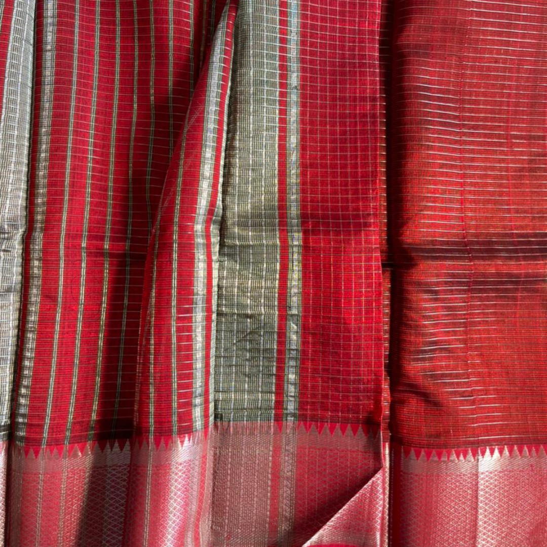 Green Mangalagiri Checks Silk Cotton Saree