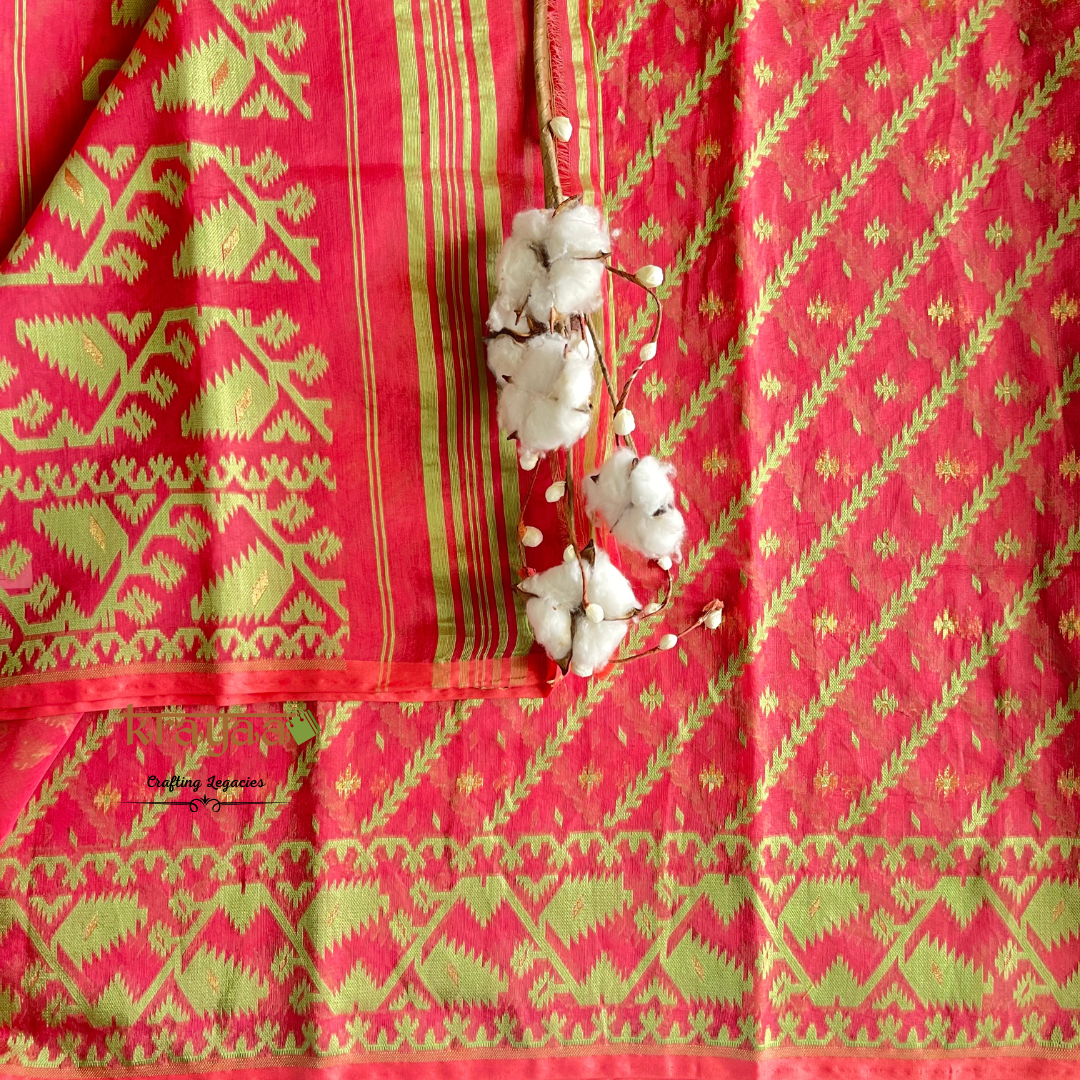 Aboli Orange - Hand woven - Dhakai Saree