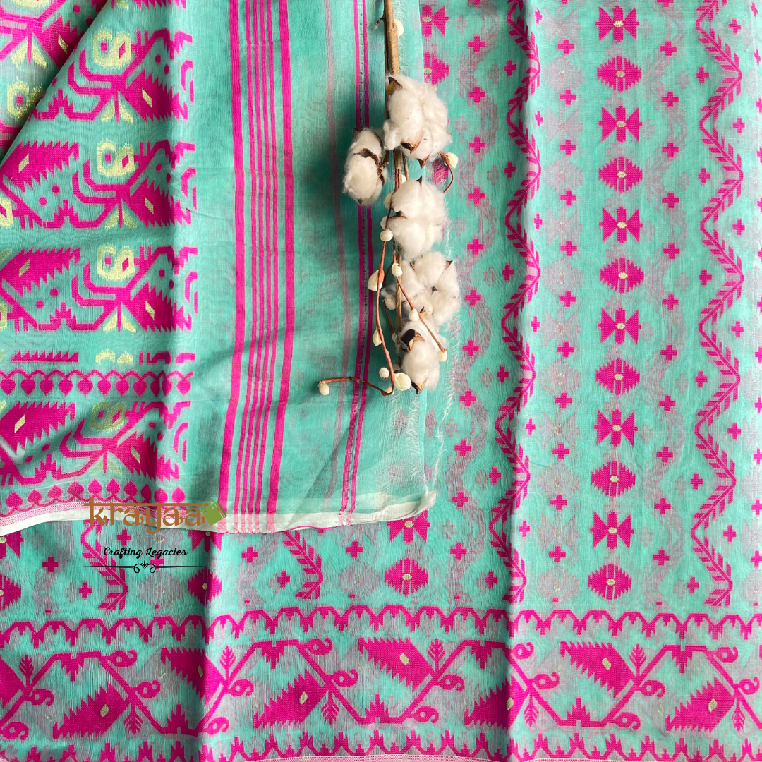 Turquoise Blue - Hand woven - Dhakai Saree