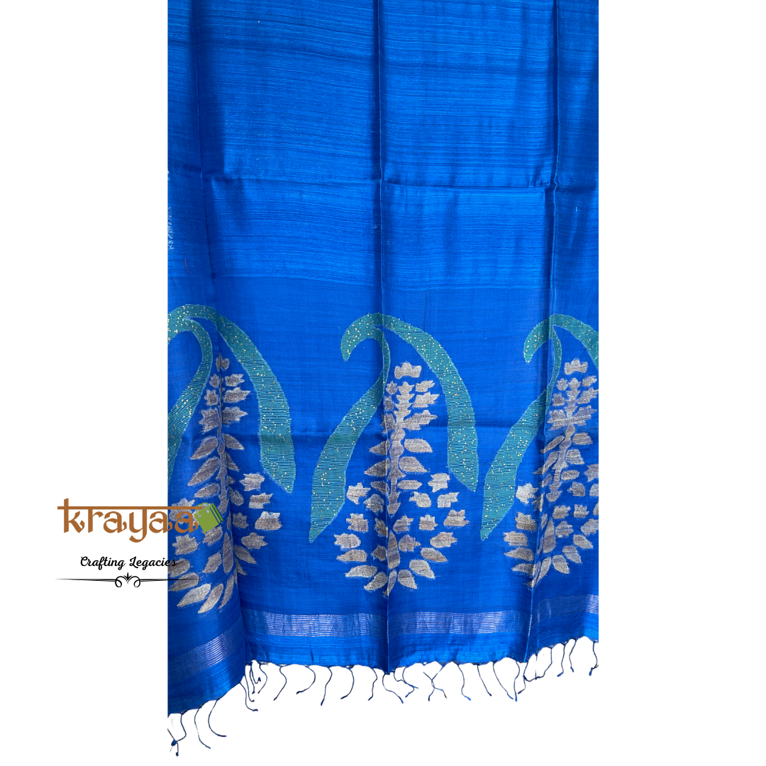 Royal Blue- Handwoven - Matka Silk saree with embellished  Pallu