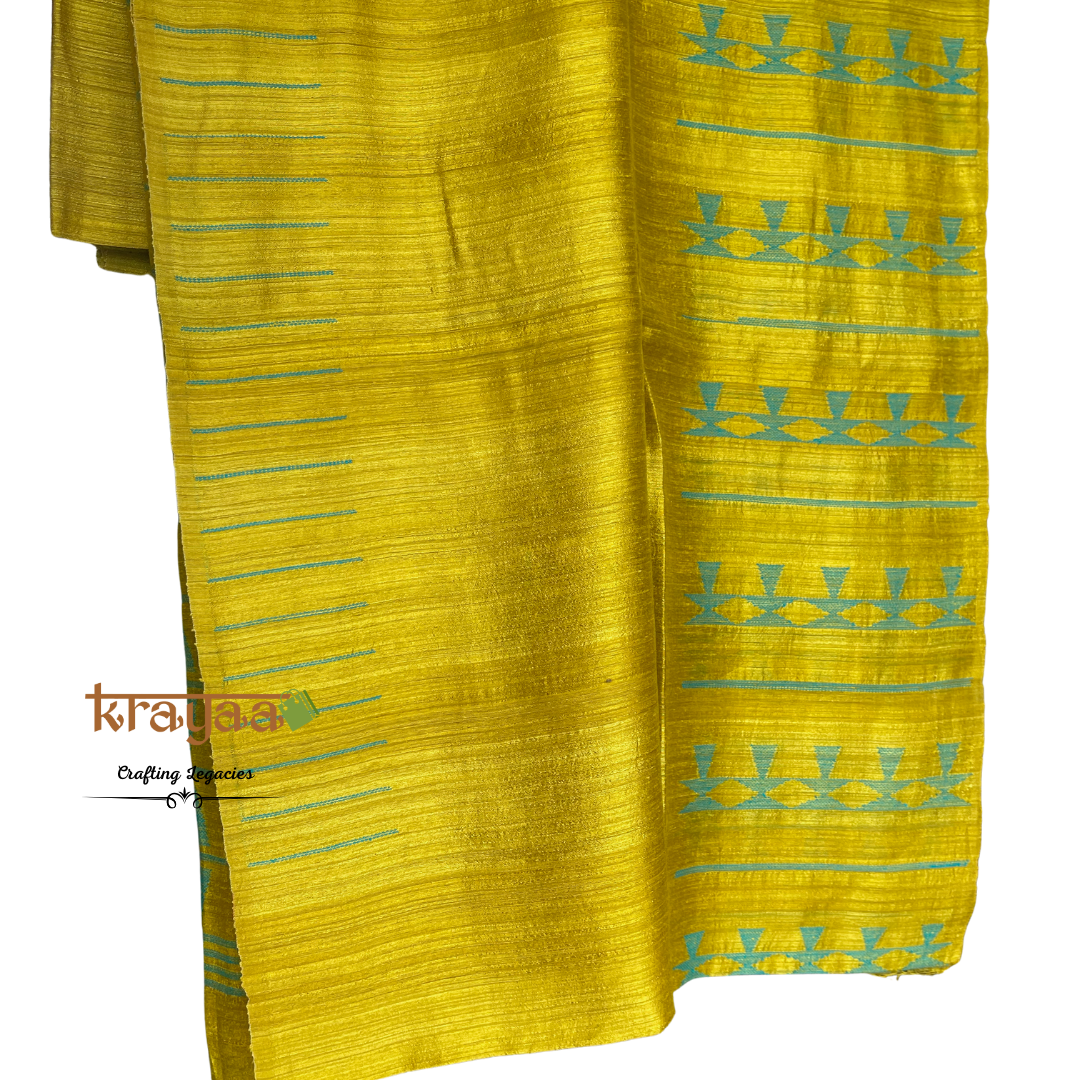 Olive Yellow - Handwoven - Matka Silk saree