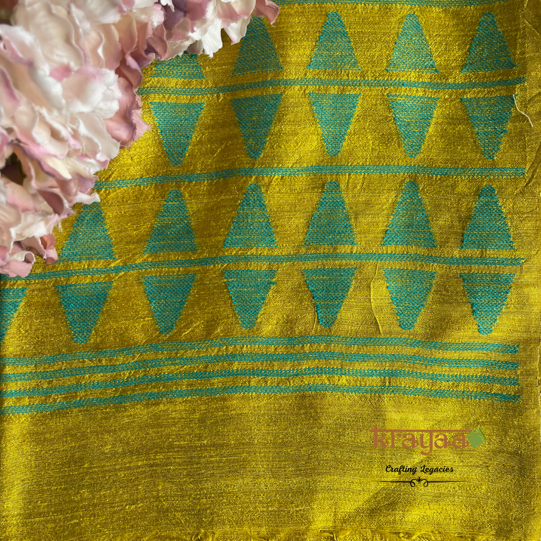 Olive Yellow - Handwoven - Matka Silk saree