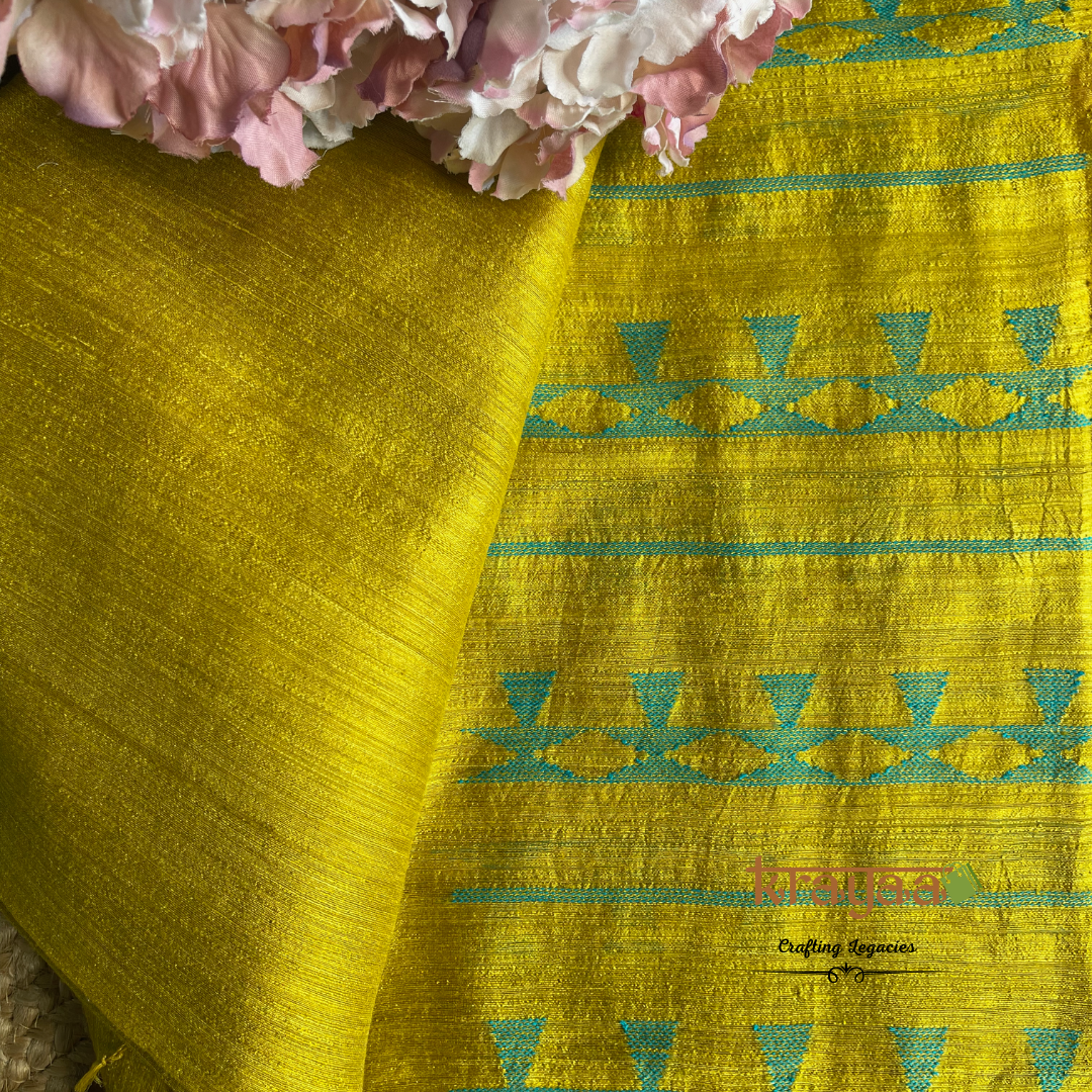 Olive Yellow - Handwoven - Matka Silk saree
