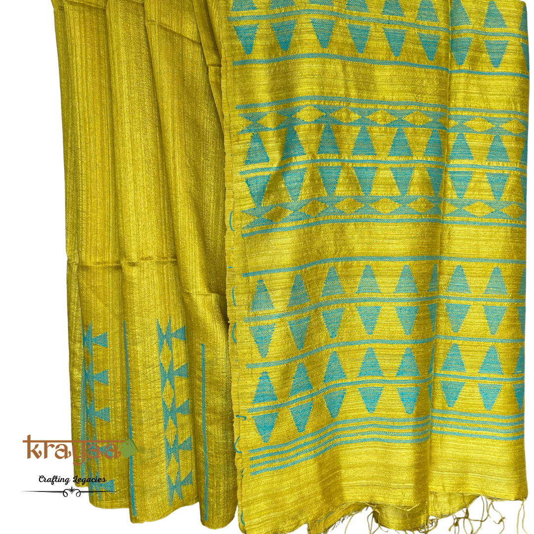 Olive Yellow - Handwoven - Matka Silk saree