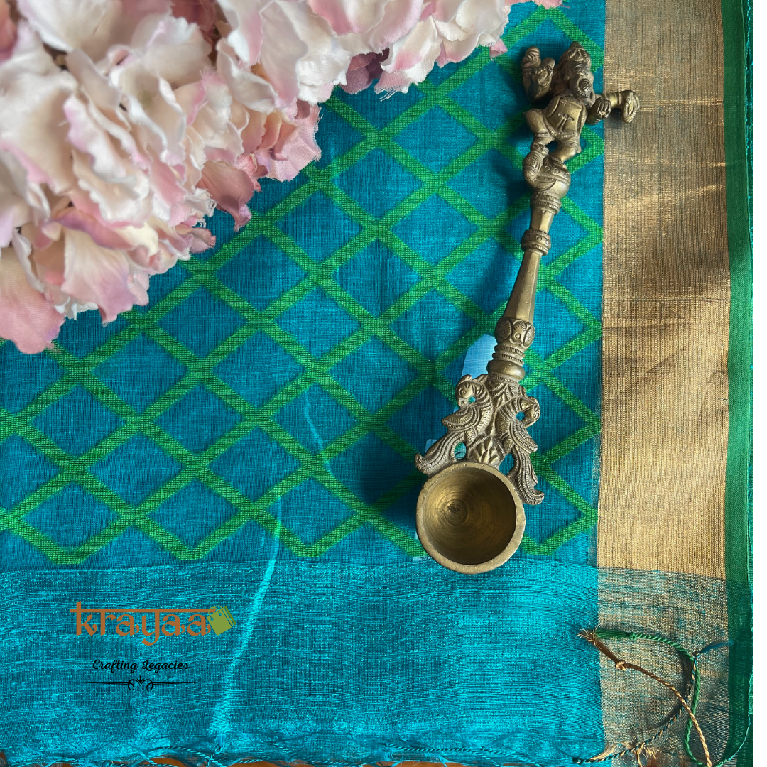 Teal Blue - Hand woven - Matka Silk saree