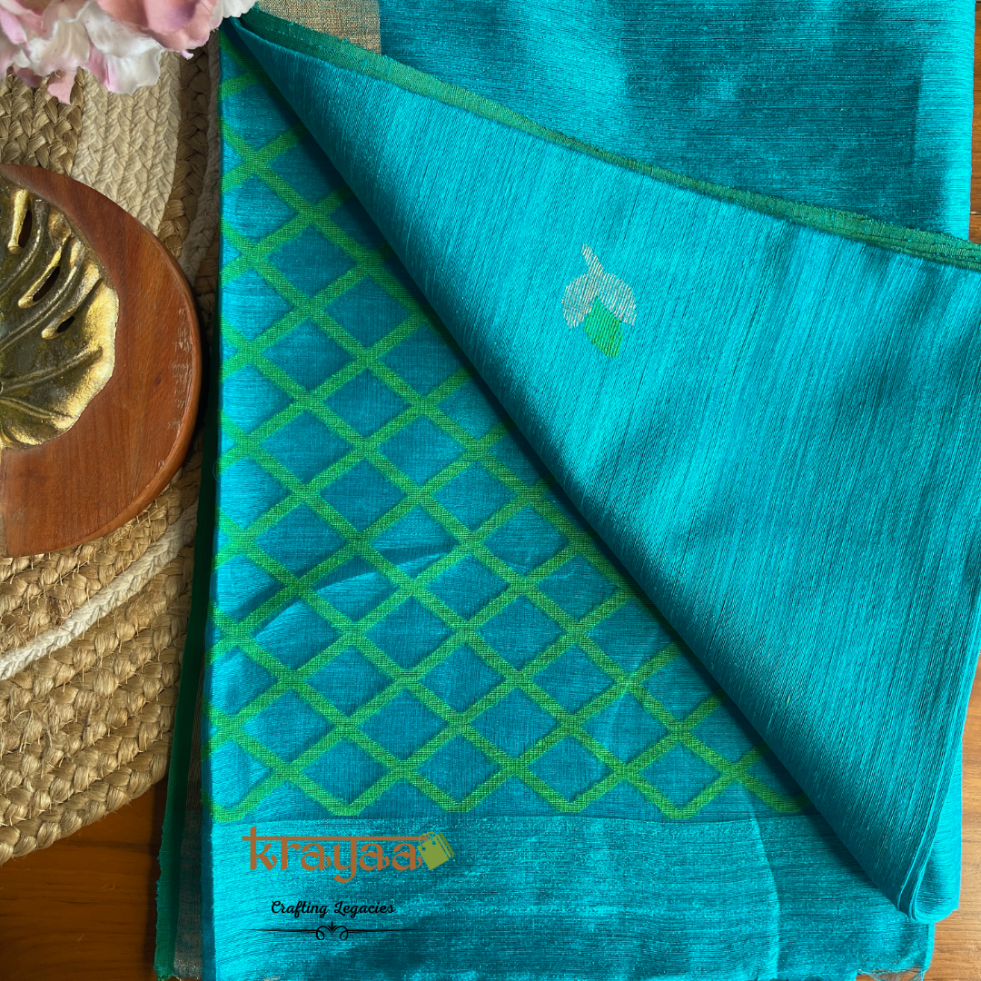 Teal Blue - Hand woven - Matka Silk saree