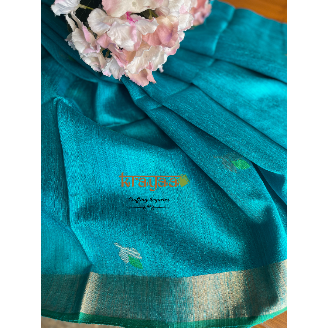 Teal Blue - Hand woven - Matka Silk saree