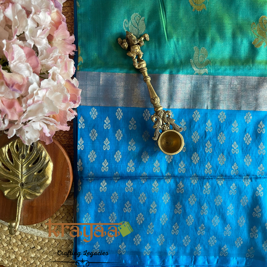 Handwoven - Uppada Silk Saree - Teal green with blue border