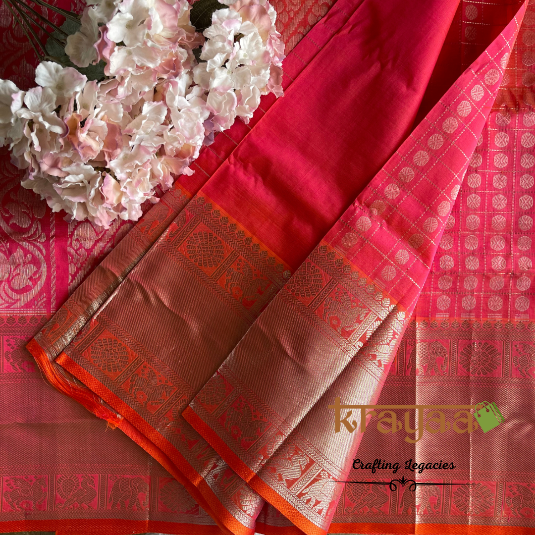 Handwoven - Kuppadam  Silk Cotton Saree - Fuchisia