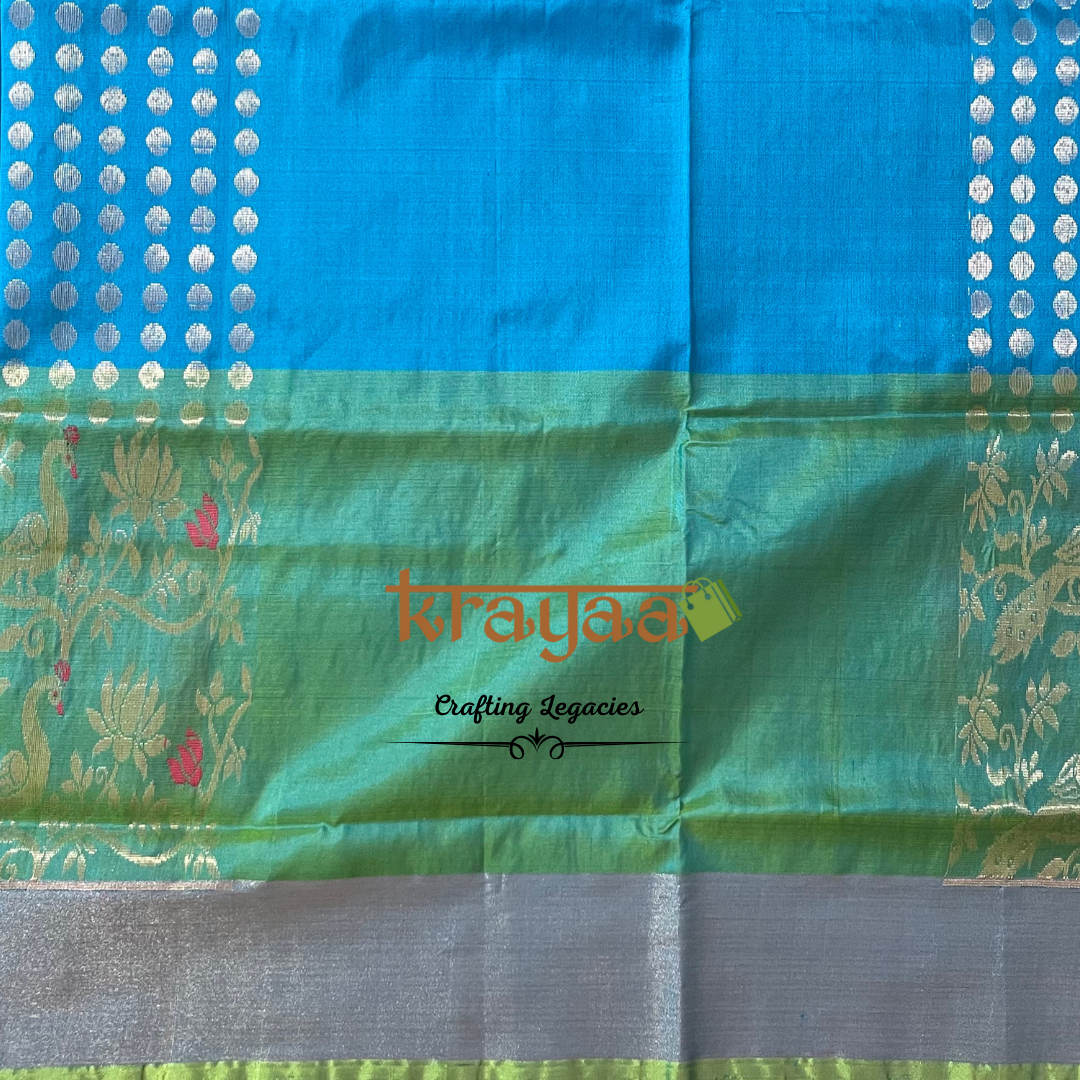 Handwoven - Uppada Silk Saree - Light blue with teal green border