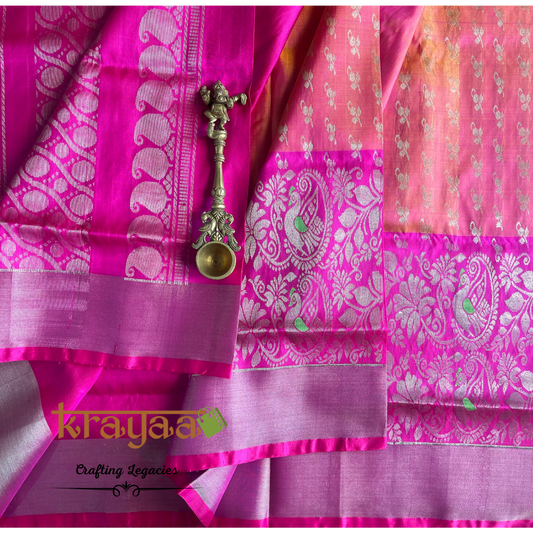 Handwoven - Uppada Silk Saree - Fuchisia with pink border