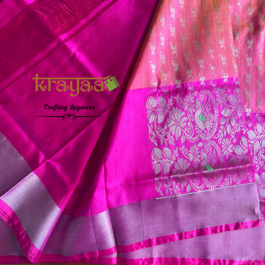 Handwoven - Uppada Silk Saree - Fuchisia with pink border