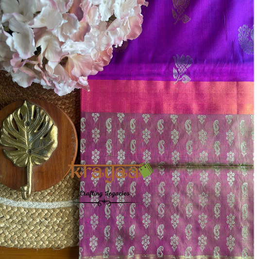 Handwoven - Uppada Silk Saree - Purple with moss green border