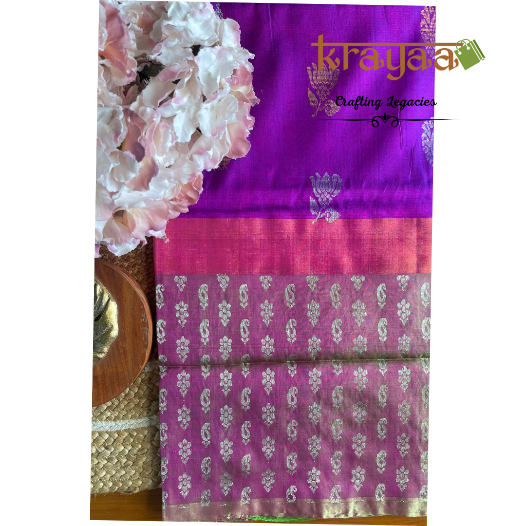 Handwoven - Uppada Silk Saree - Purple with moss green border