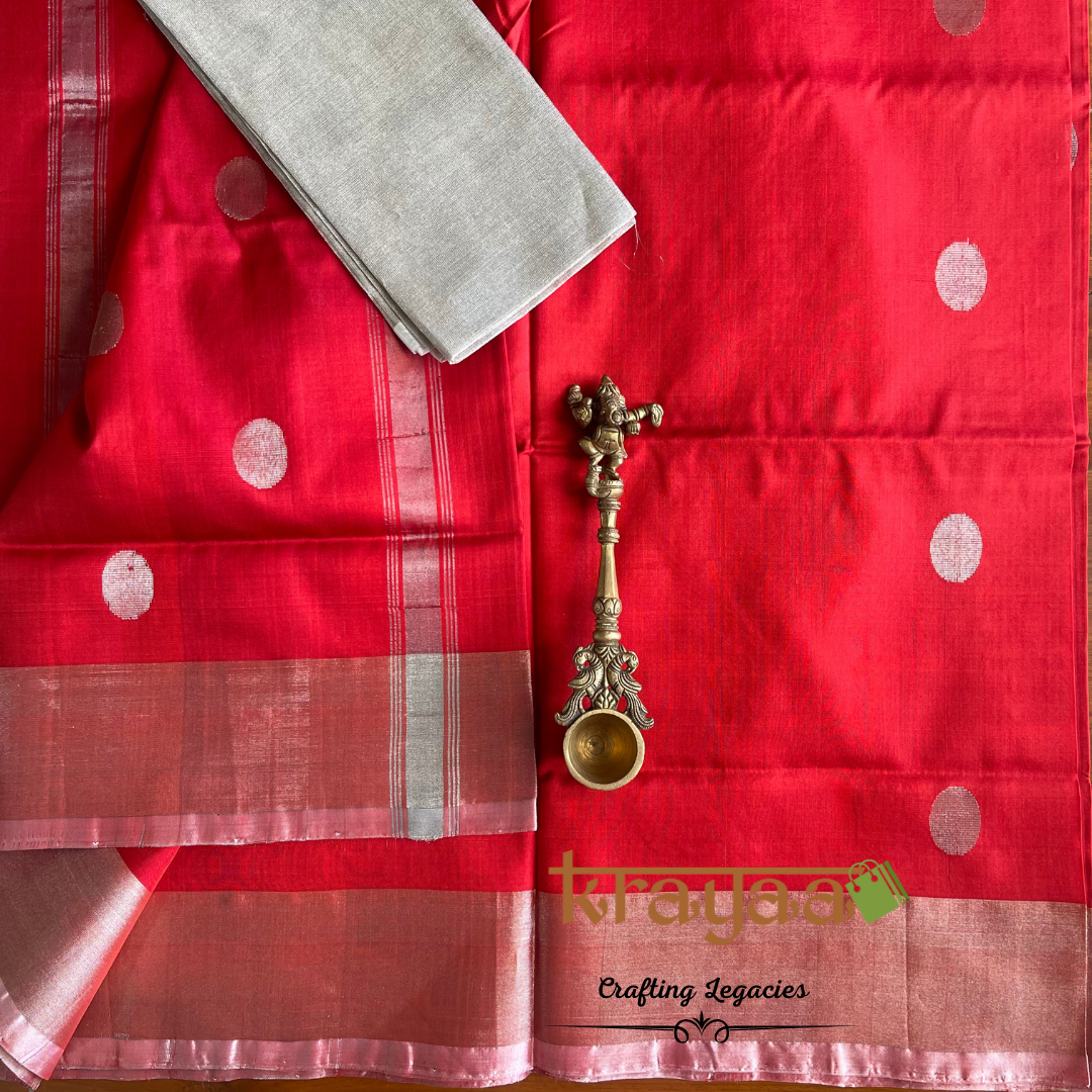 Handwoven - Uppada Silk Saree - Coin Butas - Red