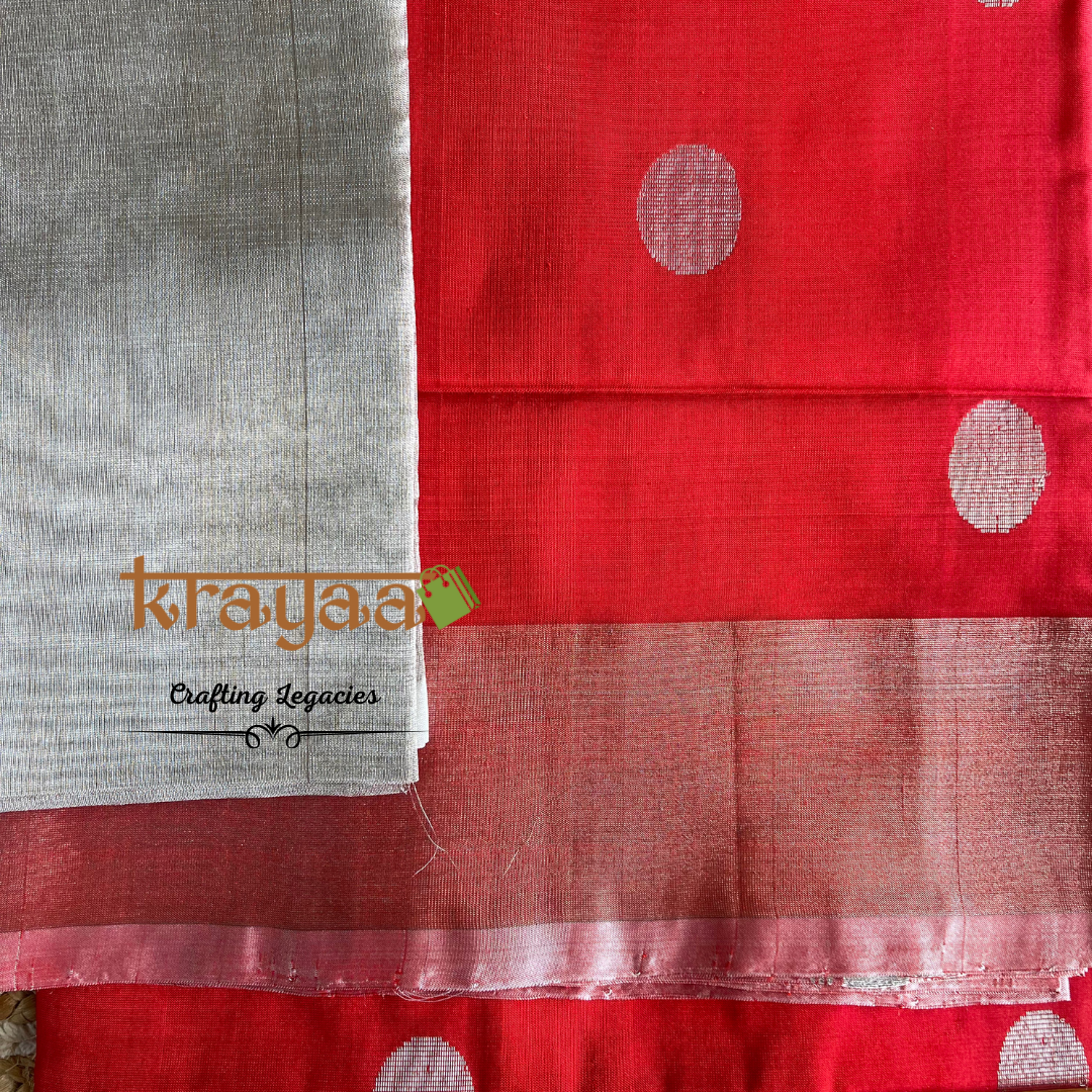 Handwoven - Uppada Silk Saree - Coin Butas - Red