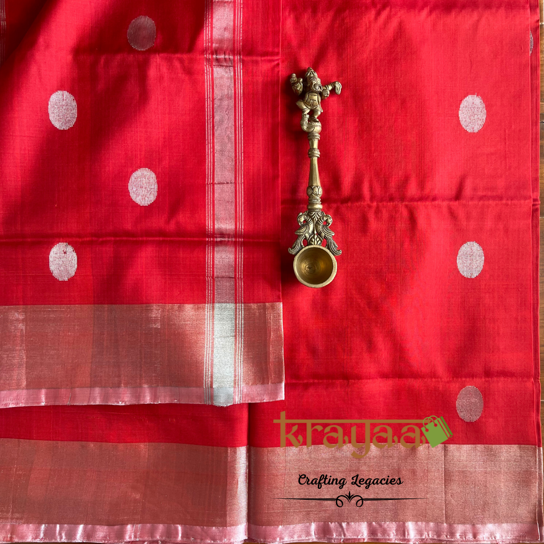 Handwoven - Uppada Silk Saree - Coin Butas - Red