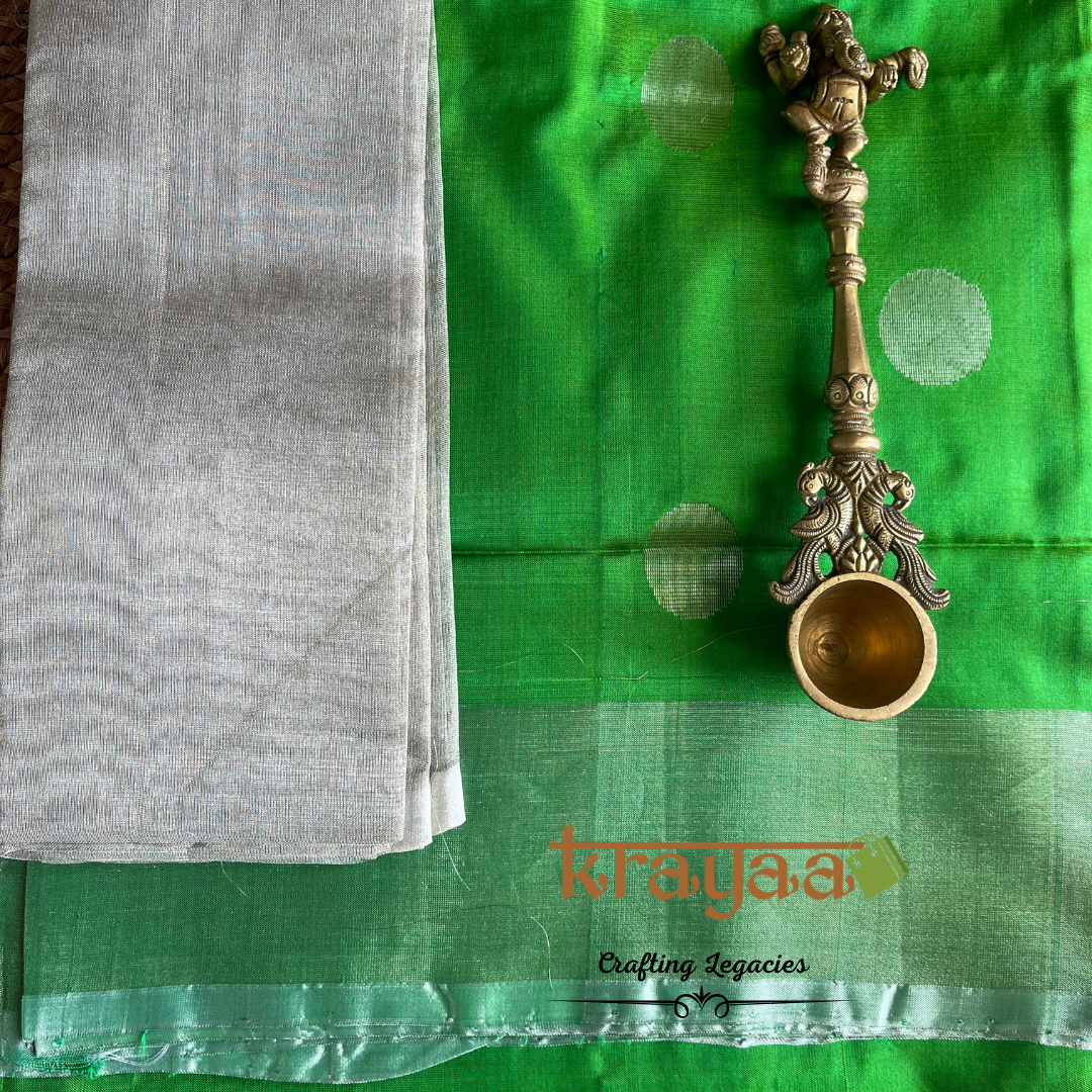 Handwoven - Uppada Silk Saree - Coin Butas - Bright green