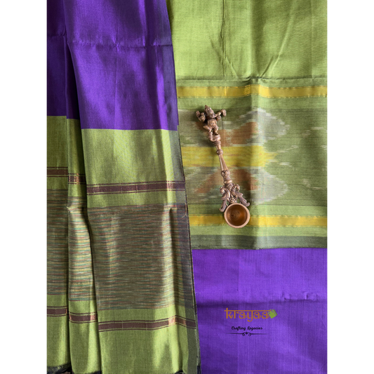 Green and Purple Mangalagiri  Silk Cotton Dress Material Set