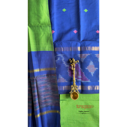 Blue and Green  Silk Cotton Dress Material Set