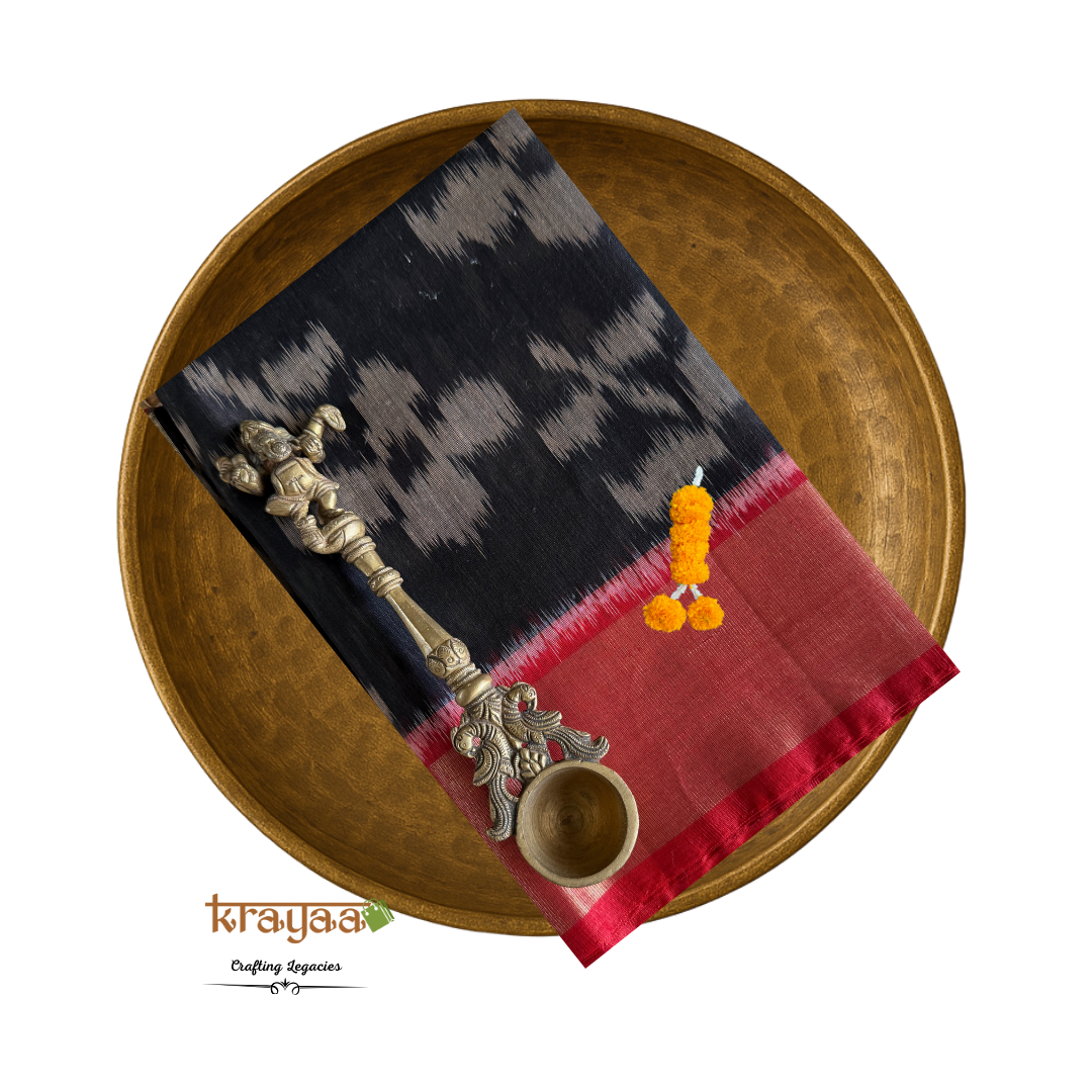 Black and Red  Silk Cotton Ikkat Saree