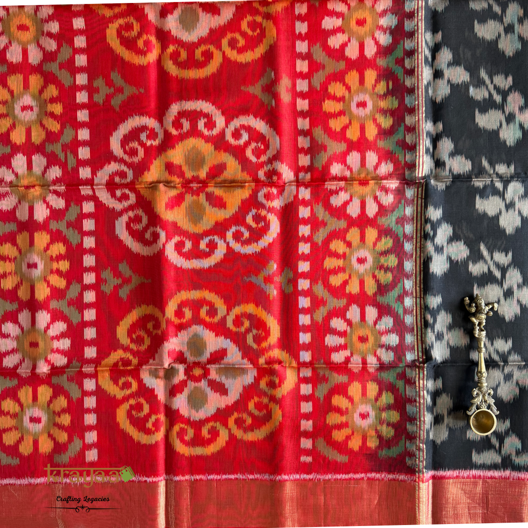 Black and Red  Silk Cotton Ikkat Saree