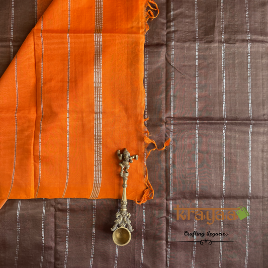 Brown with Orange - Mangalagiri Semi Silk Saree