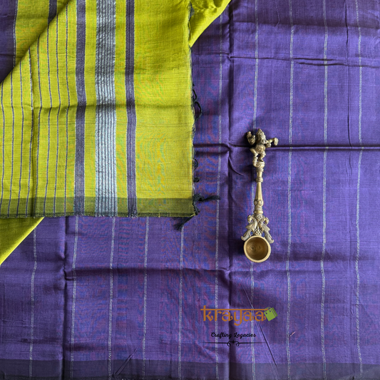 Purple  With Olive Green - Mangalagiri Semi Silk Saree