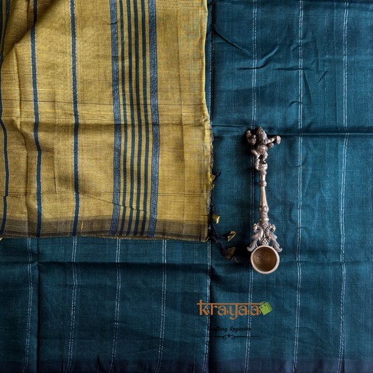 Bottle Green  With Mustard Yellow - Mangalagiri Semi Silk Saree