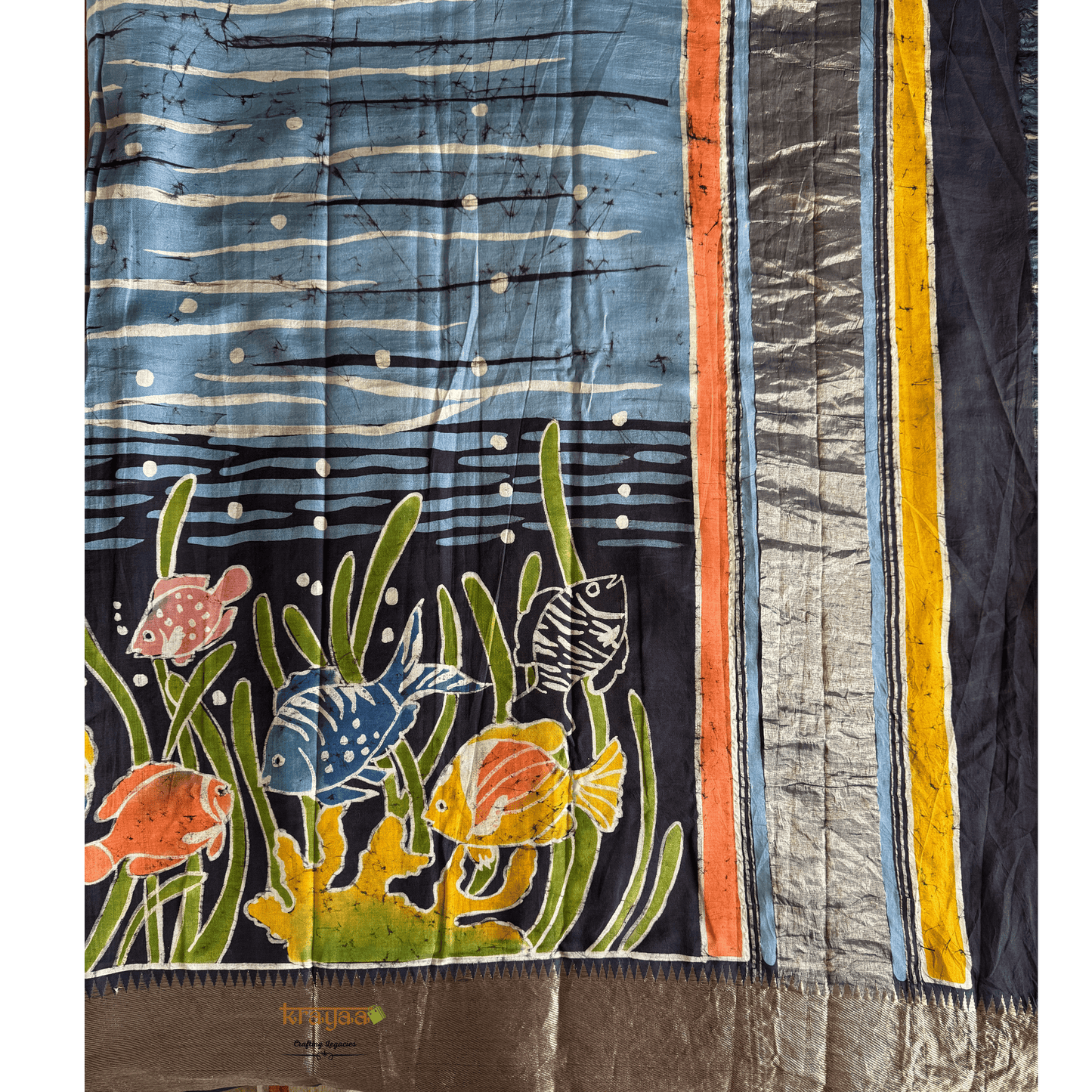 Blue Mangalagiri  Silk Cotton Saree With Baatik